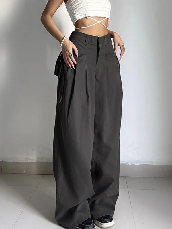 Shirring Casual Wide Leg Pants Women High Waist Street
